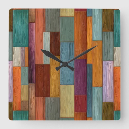 Wood Planks Wall Clock Vierkante Klok (Voorkant)
