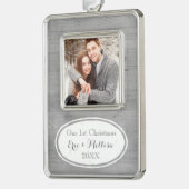 Wood Rustic First Kerstfeestespernament Verzilverd Omlijst Ornament (Links)