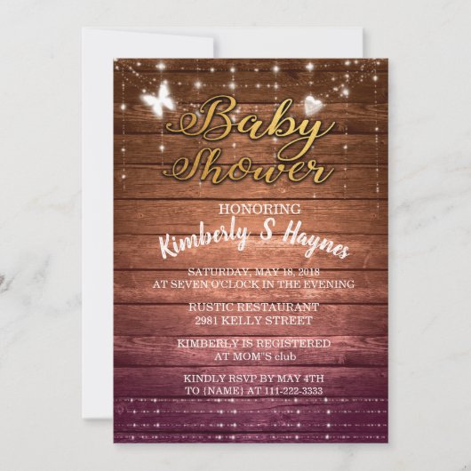 Wood Rustic Light Baby shower Kaart (Voorkant)
