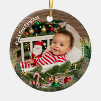 Wood Rustic Pine Baby's eerste kerst Keramisch Ornament