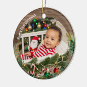 Wood Rustic Pine Baby's eerste kerst Keramisch Ornament (Links)