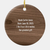 Wood Rustic Pine Baby's eerste kerst Keramisch Ornament (Achterkant)