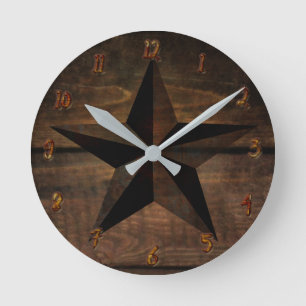 Wood Rustic Rusty Wooden Westerne Star Ronde Klok