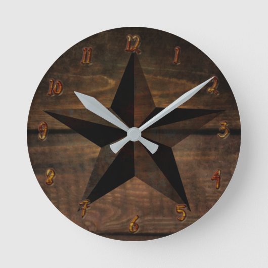 Wood Rustic Rusty Wooden Westerne Star Ronde Klok (Voorkant)