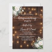 Wood Rustic String Lights Housewarming Party Kaart (Voorkant)