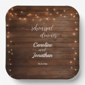 Wood Rustic String Lights Repetitie Diner Trouwen Papieren Bordje (Voorkant)