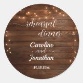 Wood Rustic String Lights Repetitie Diner Trouwen Ronde Sticker (Voorkant)