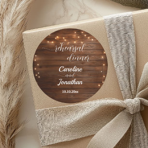 Wood Rustic String Lights Repetitie Diner Trouwen Ronde Sticker