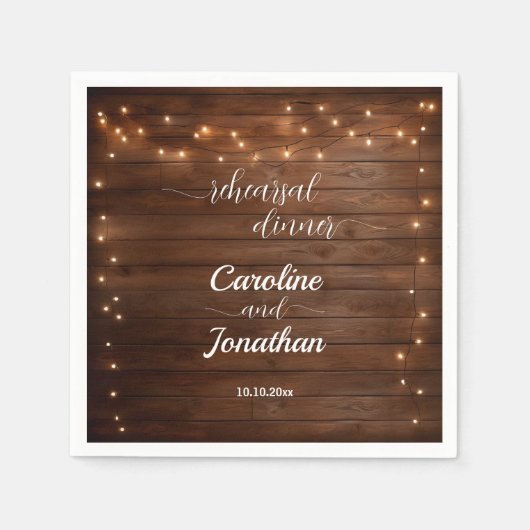 Wood Rustic String Lights Repetitie Diner Trouwen Servet (Voorkant)
