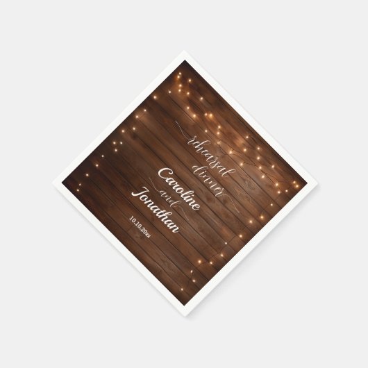 Wood Rustic String Lights Repetitie Diner Trouwen Servet (Hoek)