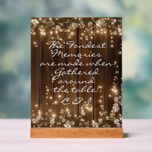 Wood Rustic String Lights 'The Fondest Memories' Acryl Bord (Neutraal)