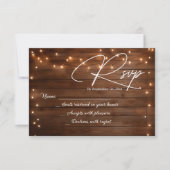 Wood Rustic String Lights Wedding RSVP Kaartje (Voorkant)