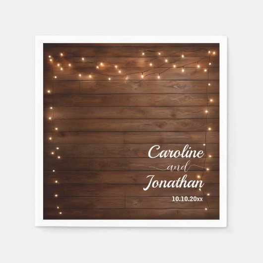 Wood Rustic String Lights Wedding Servet (Voorkant)
