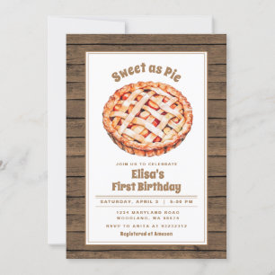 Wood Rustic Sweet als Pie Party Verjaardag uitnodi Kaart