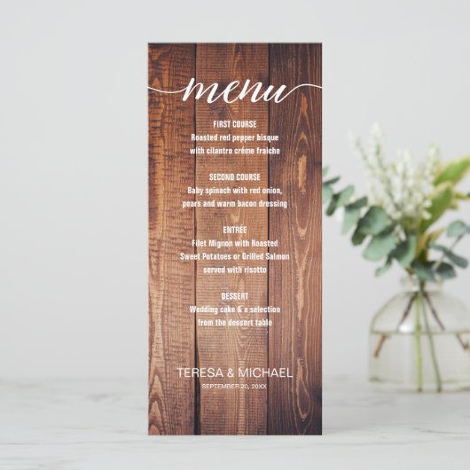 Wood Rustic Wedding Dinner Menu (Staand voorkant)