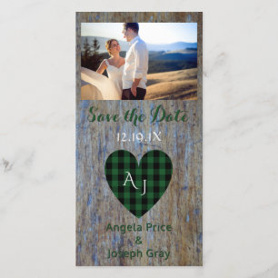 Wood Rustic Wedding Save the Date Geplaagd Hart