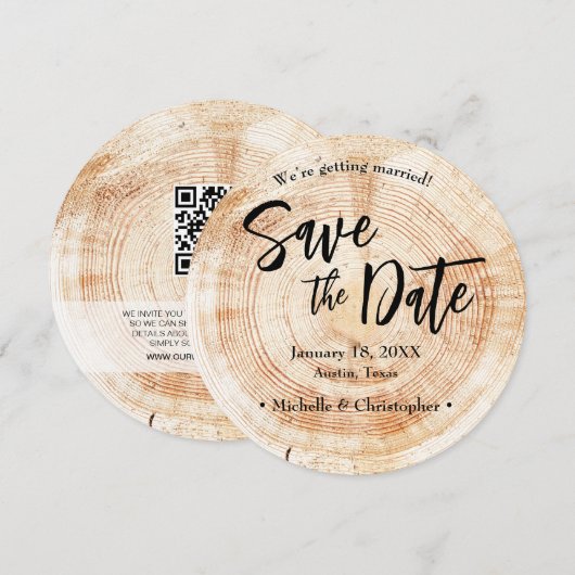 Wood Rustic Wedding Save the date with website Kaart (Voorkant / Achterkant)