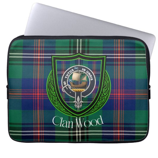 Wood Scottish Clan Tartan and Crest Laptop Sleeve (Voorkant)