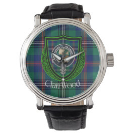 Wood Scottish Clan Tartan & Crest Horloge
