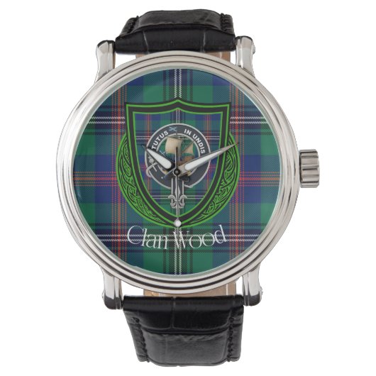 Wood Scottish Clan Tartan & Crest Horloge (Voorkant)