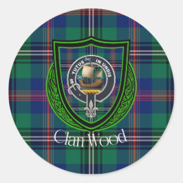 Wood Scottish Clan Tartan & Crest Ronde Sticker