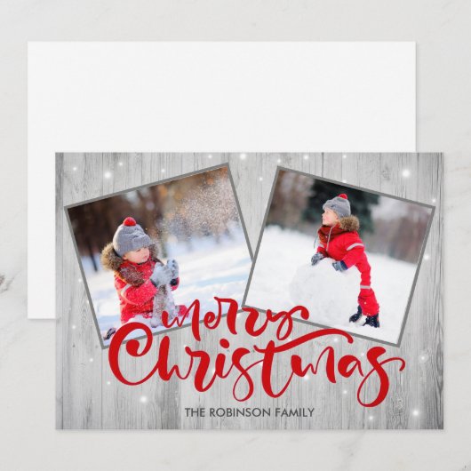 Wood script Kerst 2 Foto Feestdagenkaart (Voorkant / Achterkant)