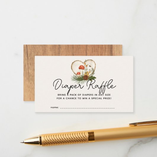 Wood Slice Baby Shower Diaper Raffle Ticket Informatiekaartje (Voorkant / Achterkant in situ)