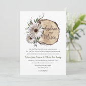 Wood Slice Daisy Wedding Invitation Kaart (Staand voorkant)