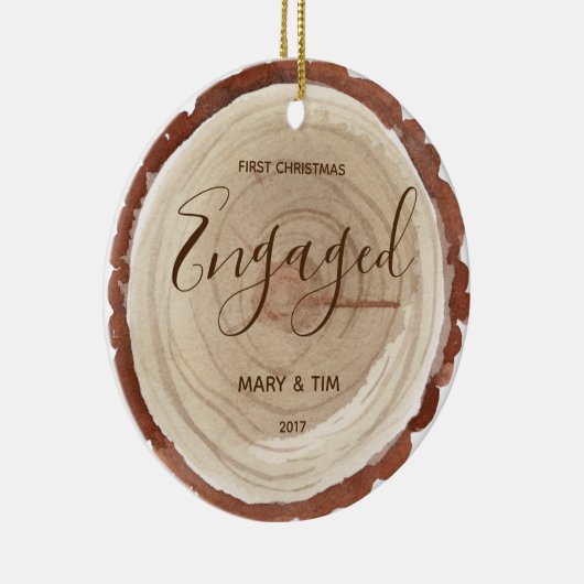 WOOD SLICE First kerst Engaged Ornament Gift (Rechts)