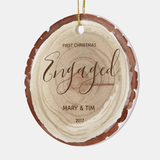 WOOD SLICE First kerst Engaged Ornament Gift (Links)