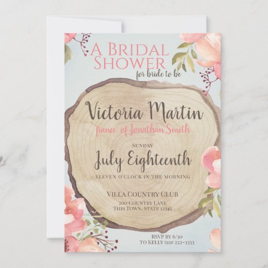 Wood Slice Floral Vrijgezellenfeest Kaart (Voorkant)