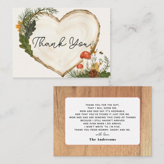 Wood Slice Mushroom Fall Baby Shower Thank You Notitiekaartje (Voorkant / Achterkant)