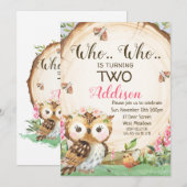 Wood Slice Owl Girls Birthday Uitnodiging (Voorkant / Achterkant)