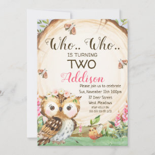 Wood Slice Owl Girls Birthday Uitnodiging