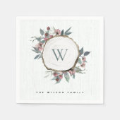 WOOD SLICE PINK BOTANICAL MONOGRAM FAMILIM NAME SERVET (Voorkant)