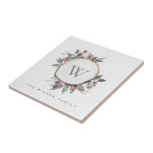 WOOD SLICE PINK BOTANICAL MONOGRAM FAMILIM NAME TEGELTJE (Zijkant)