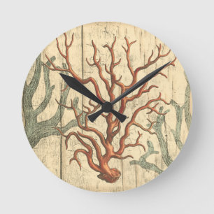 Wood & Small Coral Ronde Klok