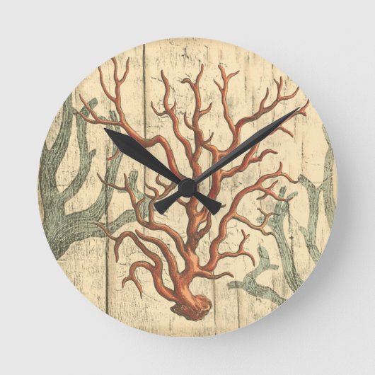 Wood & Small Coral Ronde Klok (Voorkant)