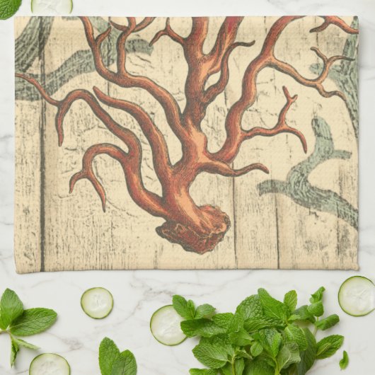 Wood & Small Coral Theedoek (Gevouwen)