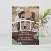 Wood Sneeuw Kerst 4 Foto Collage Feestdagenkaart (Staand voorkant)