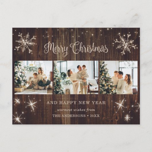 Wood Snowflake 3 Fotocollage Feestdagenkaart (Voorkant)