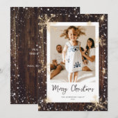 Wood Sparkly Snowflake Fotokerstkaarten Feestdagenkaart (Voorkant / Achterkant)