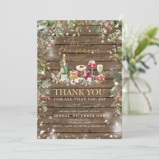 Wood Staff Kerst Party Uitnodiging (Staand voorkant)