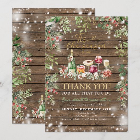 Wood Staff Kerst Party Uitnodiging (Voorkant / Achterkant)