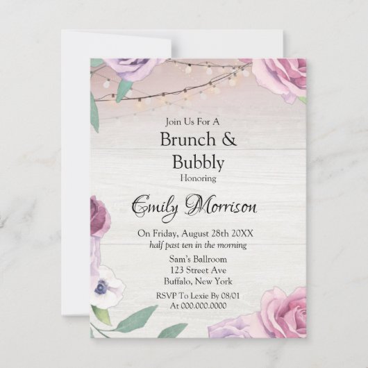 Wood String Light Lavender Peony Brunch en Bubble Kaart (Voorkant)