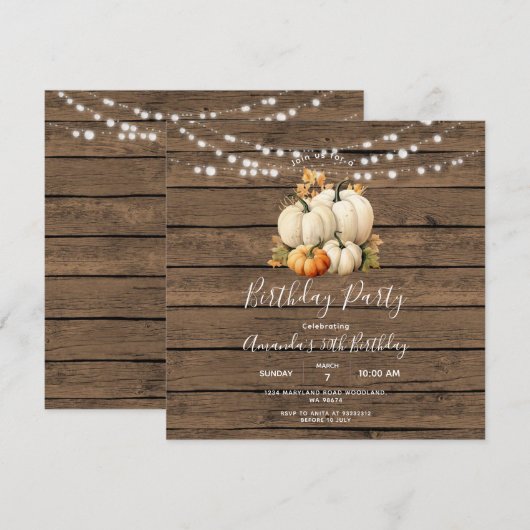 Wood String Light Pumpkin 30ste Verjaardagsfeest Kaart (Voorkant / Achterkant)