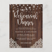 Wood String Lights Lace Wedding Rehearsal Dinner Briefkaart (Voorkant)