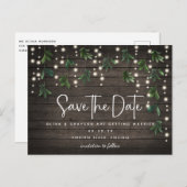 Wood String Lights Script Wedding Save the Date Briefkaart (Voorkant / Achterkant)