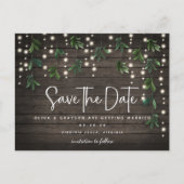 Wood String Lights Script Wedding Save the Date Briefkaart (Voorkant)