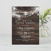 Wood String Lights Sweet Sixteen Birthday Party Kaart (Staand voorkant)